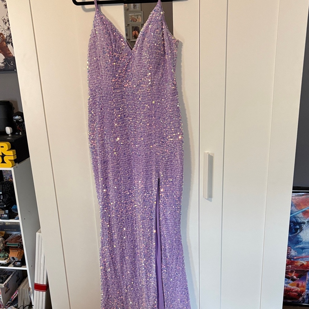 Crystal Doll Lavender Sequin Slip Gown